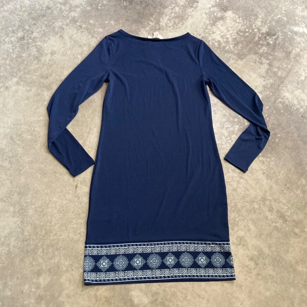 Michael Kors Dress Womens XS Long Sleeve Casablanca Border True Navy Sea Green